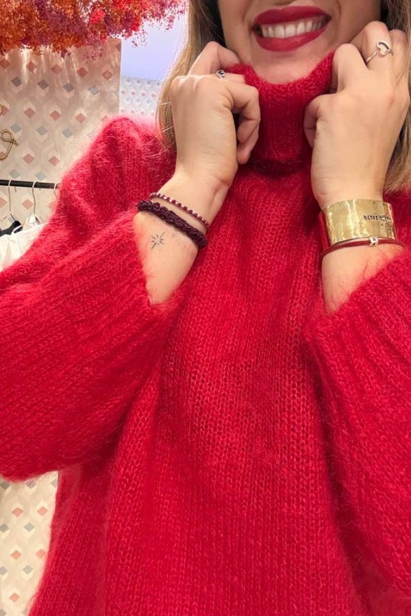 Pullover in morbido kid mohair color ciliegia