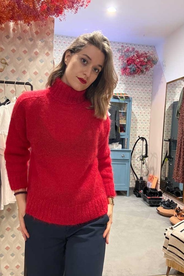 Pullover in morbido kid mohair color ciliegia